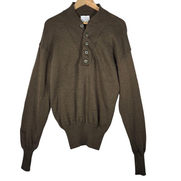 Vintage Sebo Knitwear Sweater Mens XL Olive Wool Military Pullover Button 80s OD - Picture 1 of 13